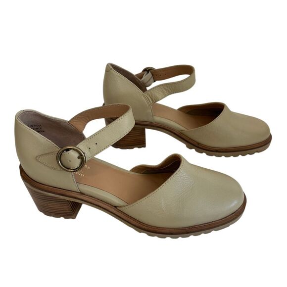 Seychelles Lock and Key Leather Heel Shoe Size 10‎ Beige Block Heel Lug Sole - Picture 1 of 9